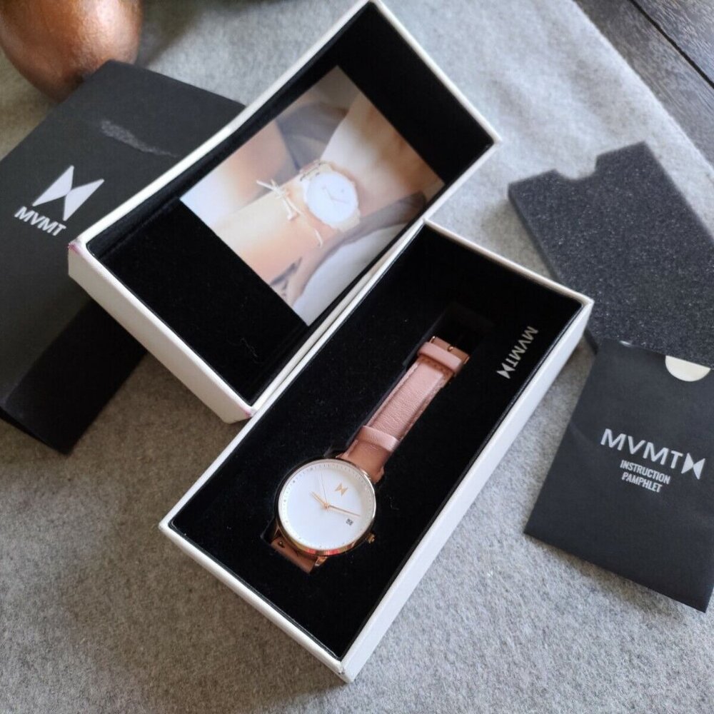 WOMEN'S MVMT 40MM ROSE GOLD WATCH STAINLESS STEEL WHITE DIAL CORAL LEATHER BAND